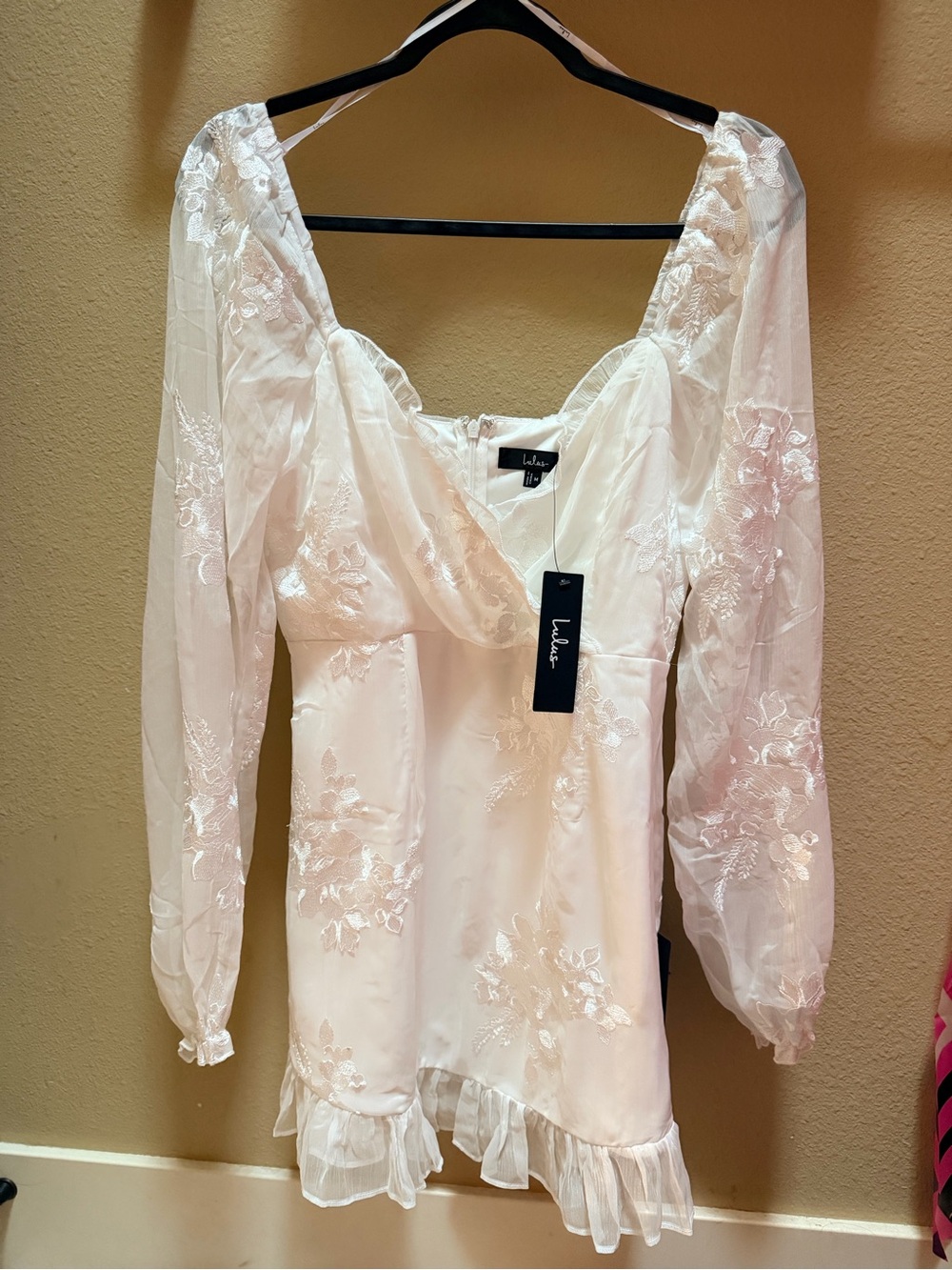 Lulu's White Sheer Floral Lace Long-Sleeve Mini Dress